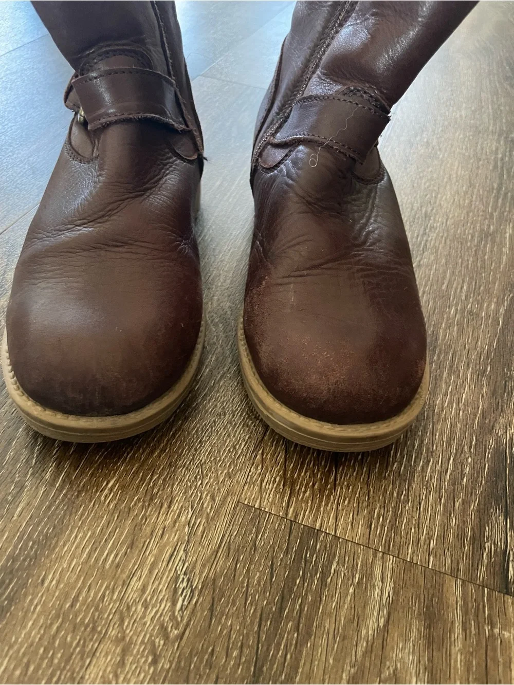 Kids Brown Leather Ankle Boots with Buckle Detail